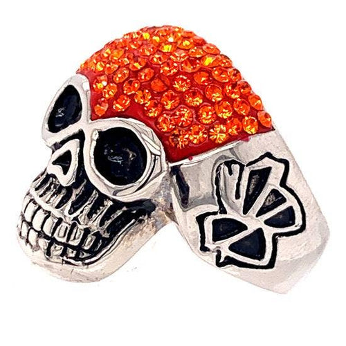 Anillo de acero inoxidable con calavera con pequeños detalles en circonitas cúbicas naranjas: 10
