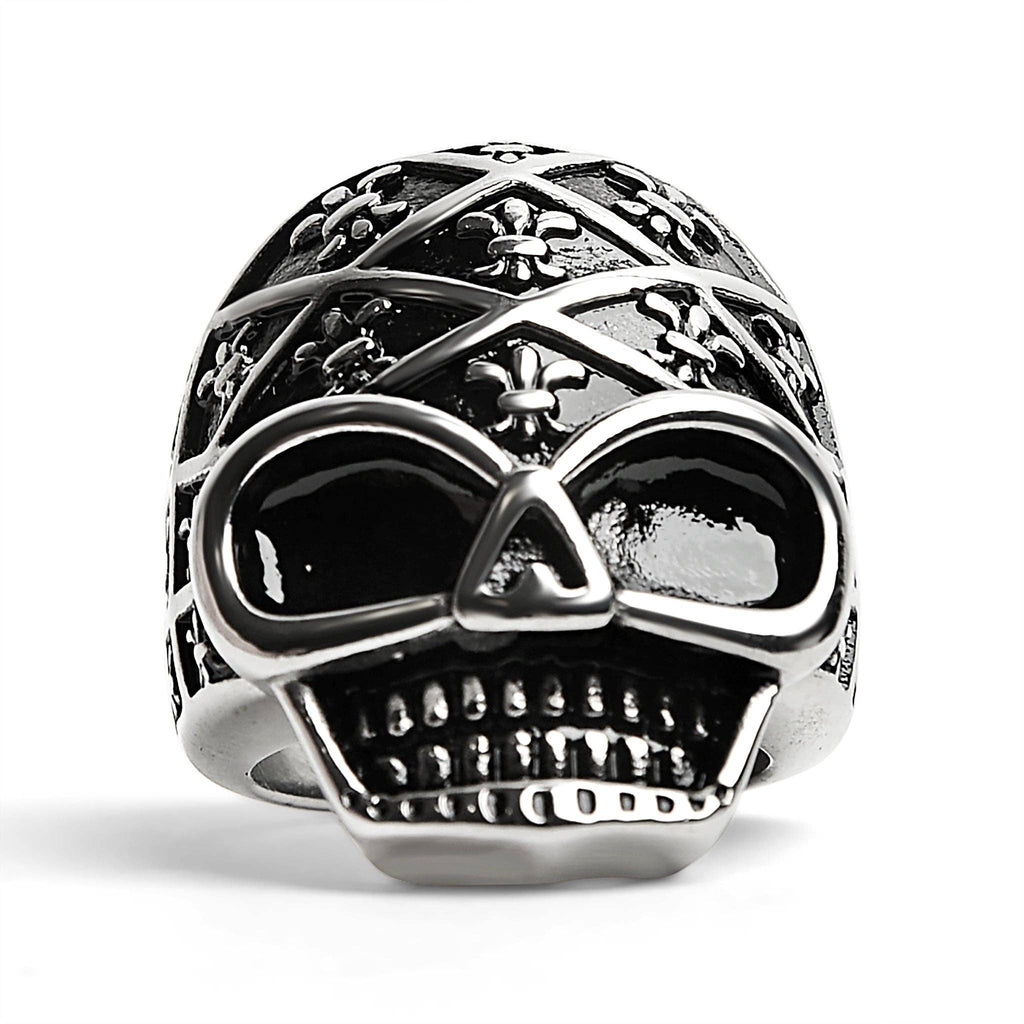 Anillo de calavera de acero inoxidable con estampado de flor de lis: 9