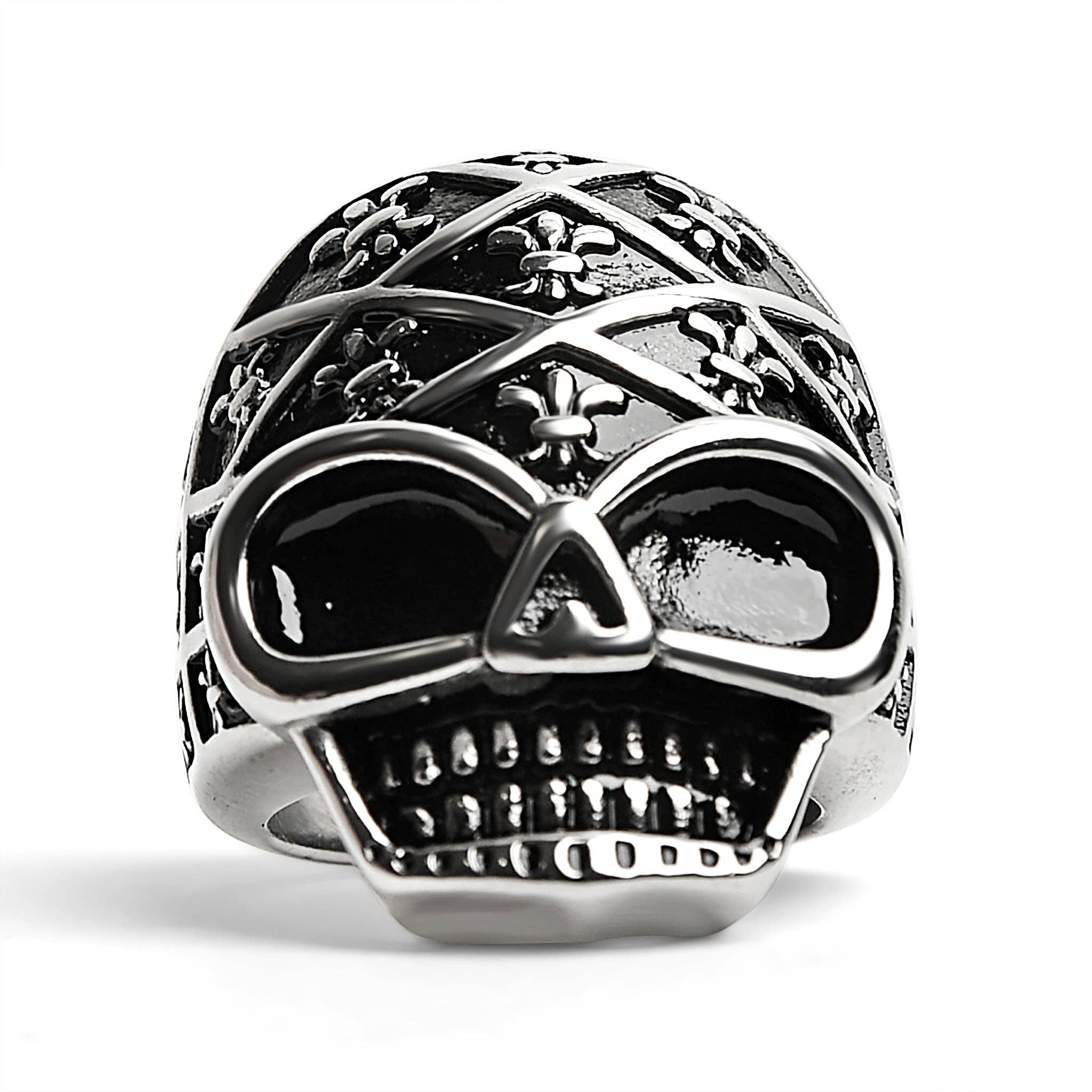 Anillo de calavera de acero inoxidable con estampado de flor de lis: 9