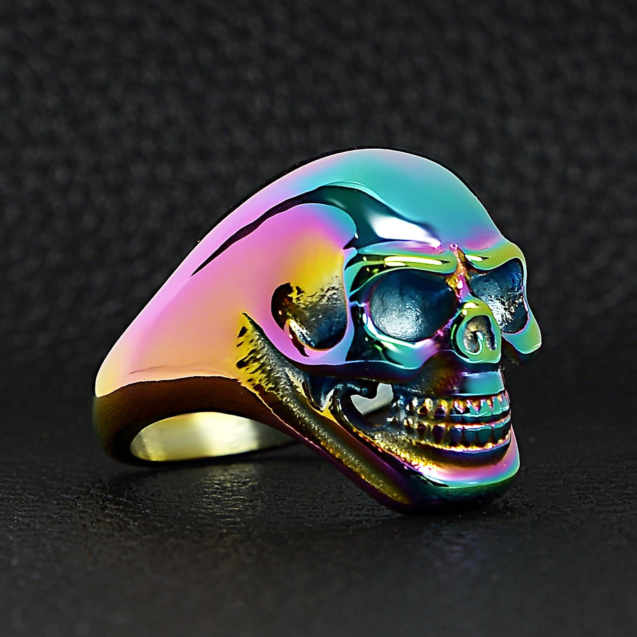 Anillo de calavera de acero inoxidable arcoíris: 10