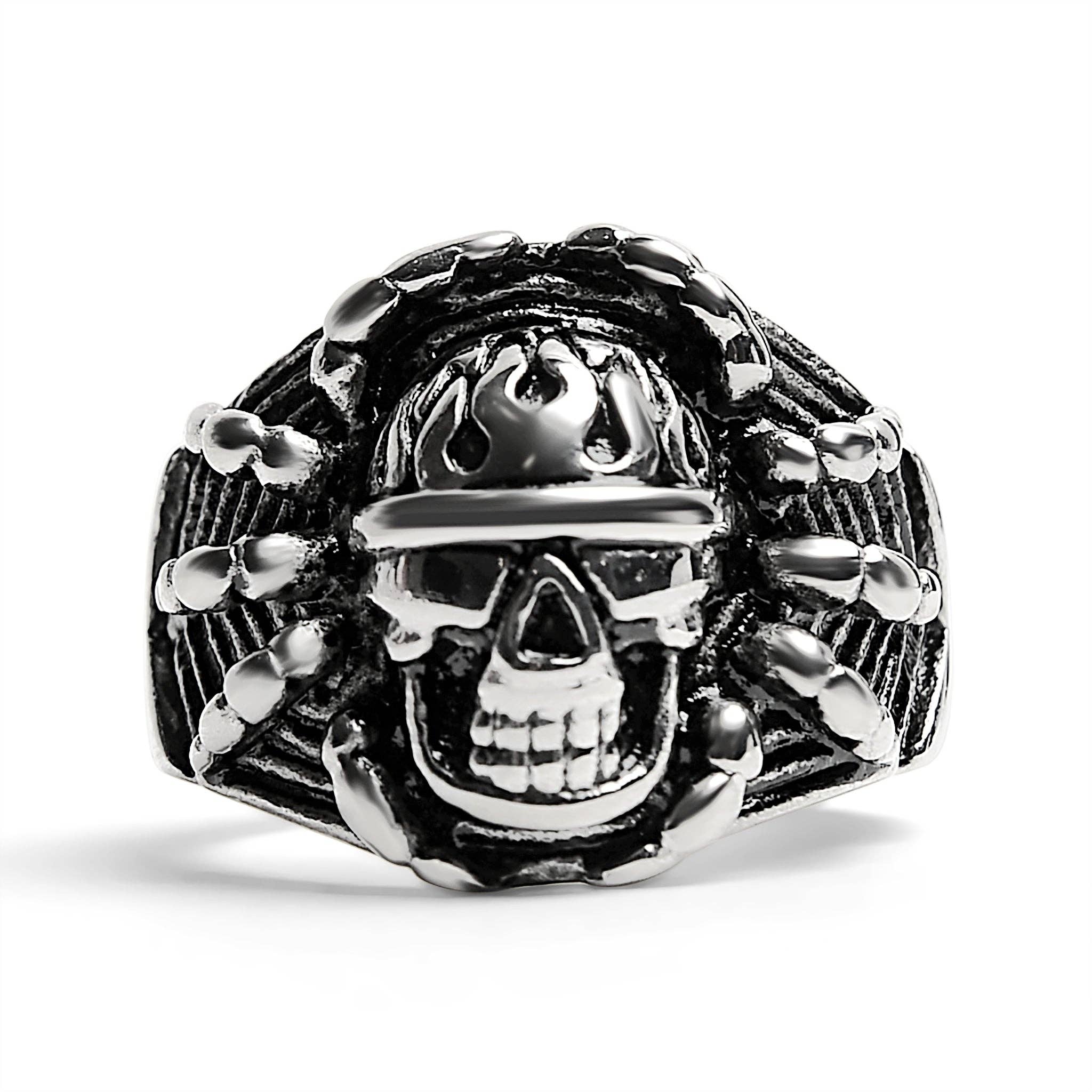 Anillo de acero inoxidable con forma de calavera con detalle pulido: 8