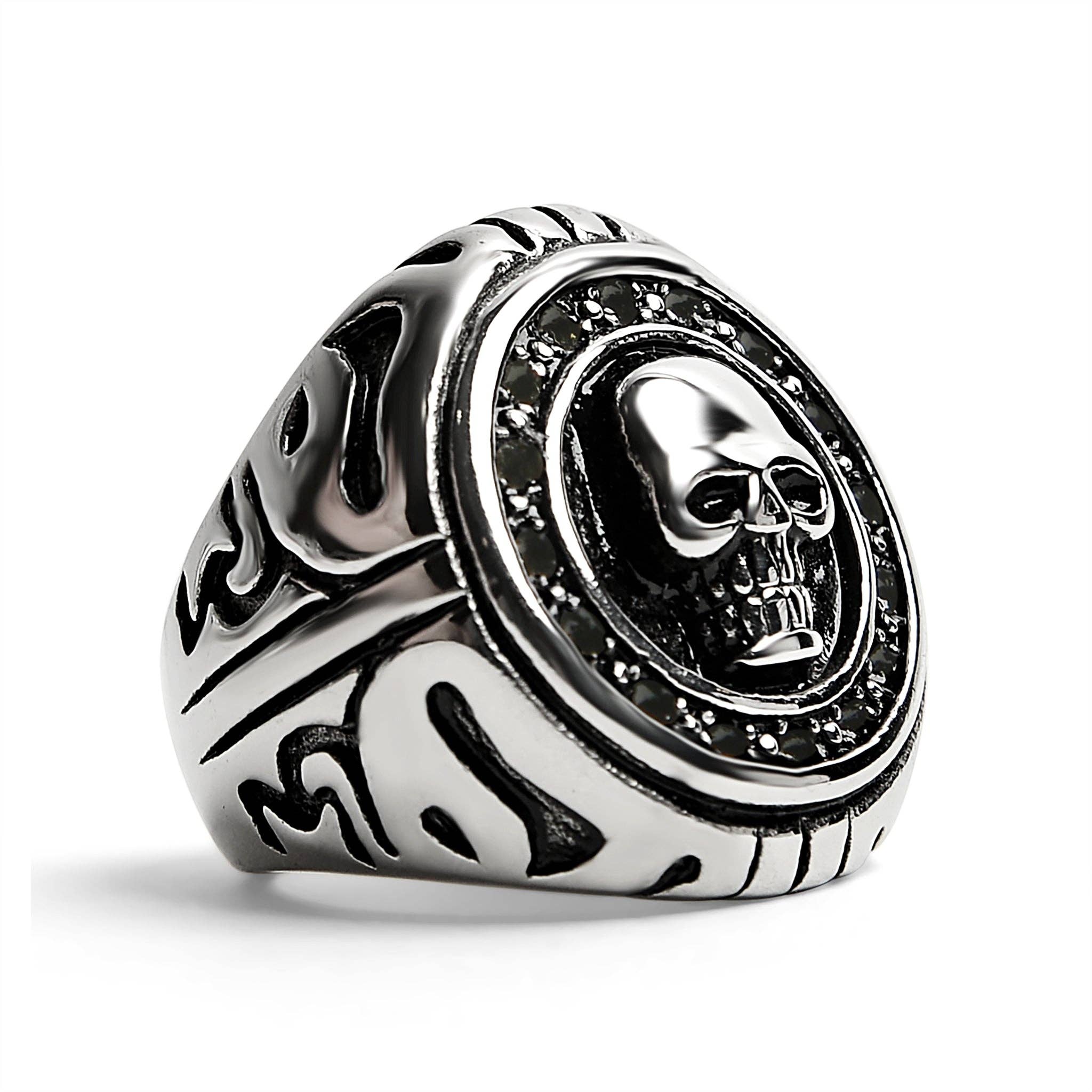Anillo de acero inoxidable con forma de calavera de filigrana grande: 11