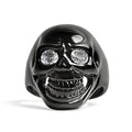 Anillo de acero inoxidable con forma de calavera negra con circonita cúbica transparente: 8