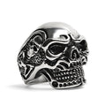 Anillo de acero inoxidable con diseño de calavera y detalles de esqueleto: 8