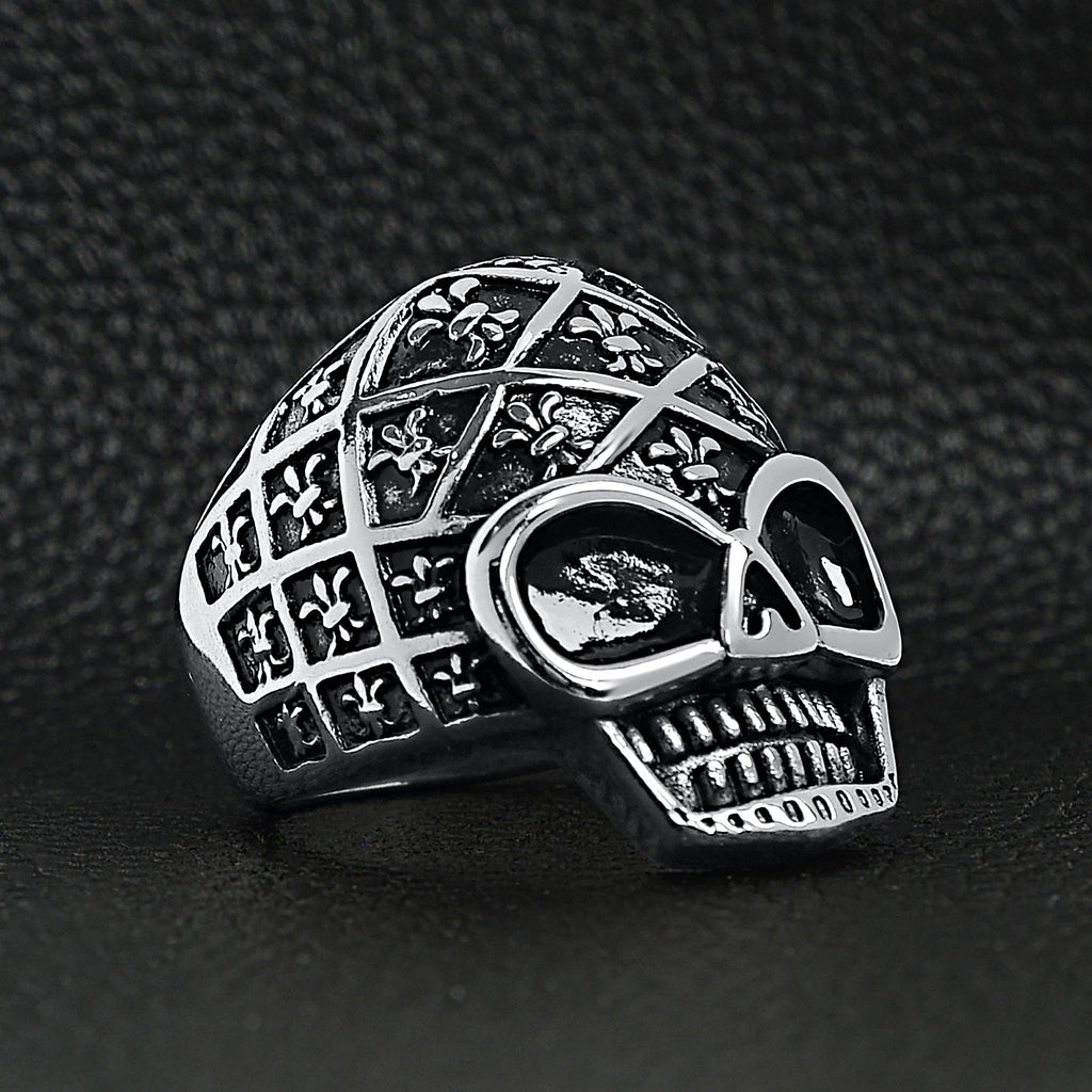 Anillo de calavera de acero inoxidable con estampado de flor de lis: 9