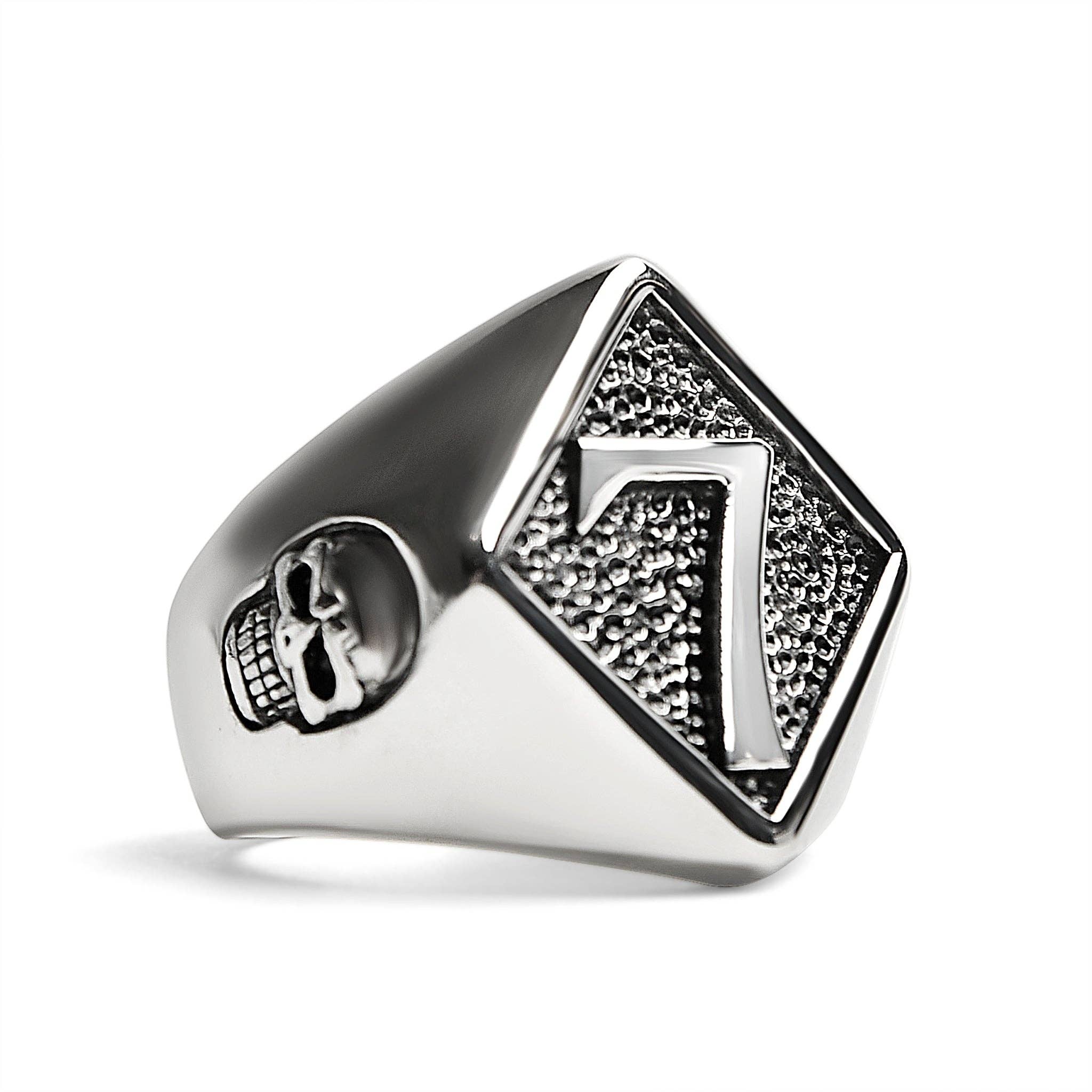 Anillo de sello Lucky «7" de acero inoxidable con detalles en forma de calavera: 9