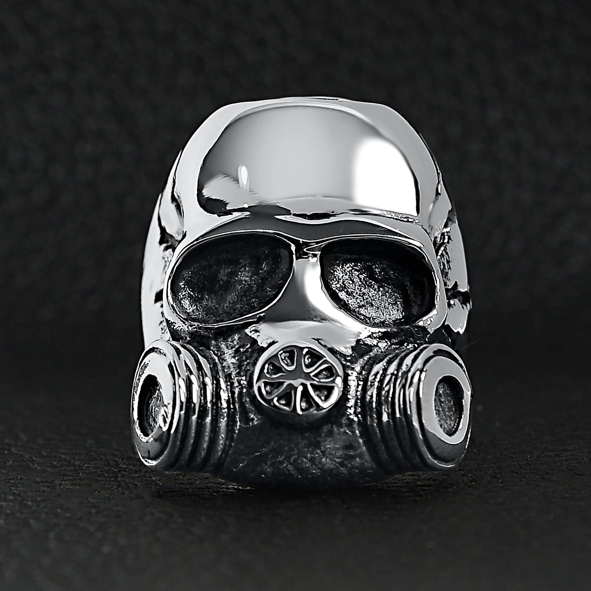 Anillo de calavera con máscara de gas de acero inoxidable: 9
