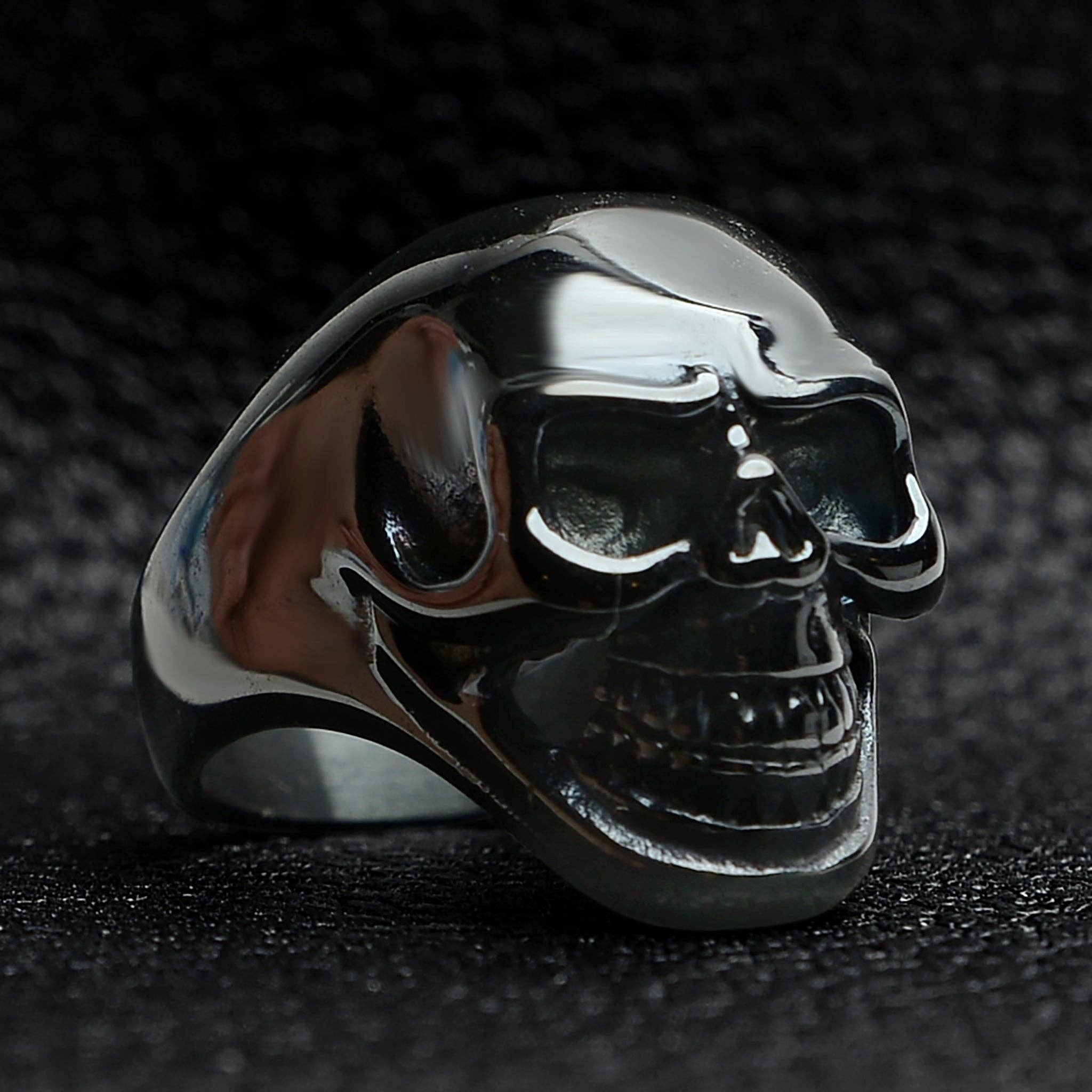 Anillo de Acero Inoxidable con Calavera Negra Sonriente: 9