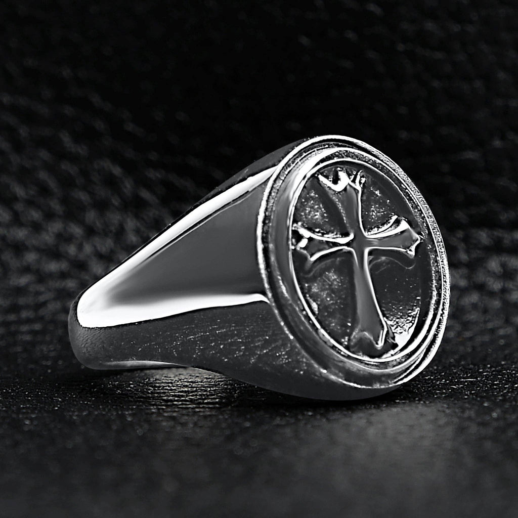 Anillo de sello en forma de cruz pulida de acero inoxidable: 13