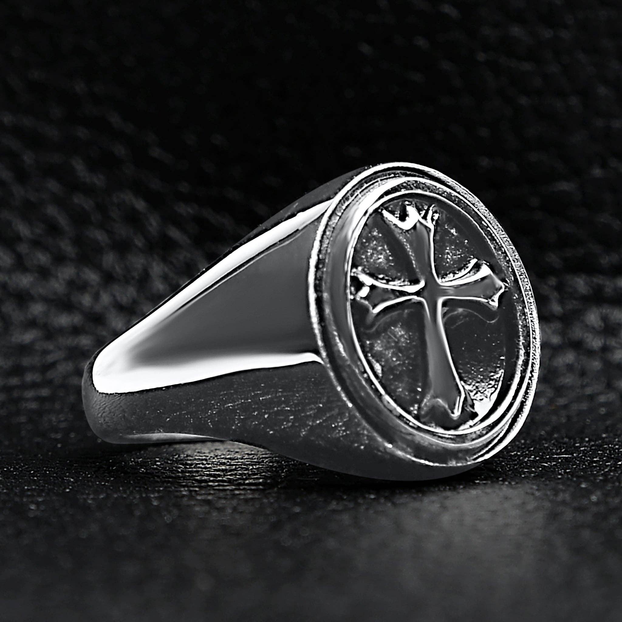 Anillo de sello en forma de cruz pulida de acero inoxidable: 13