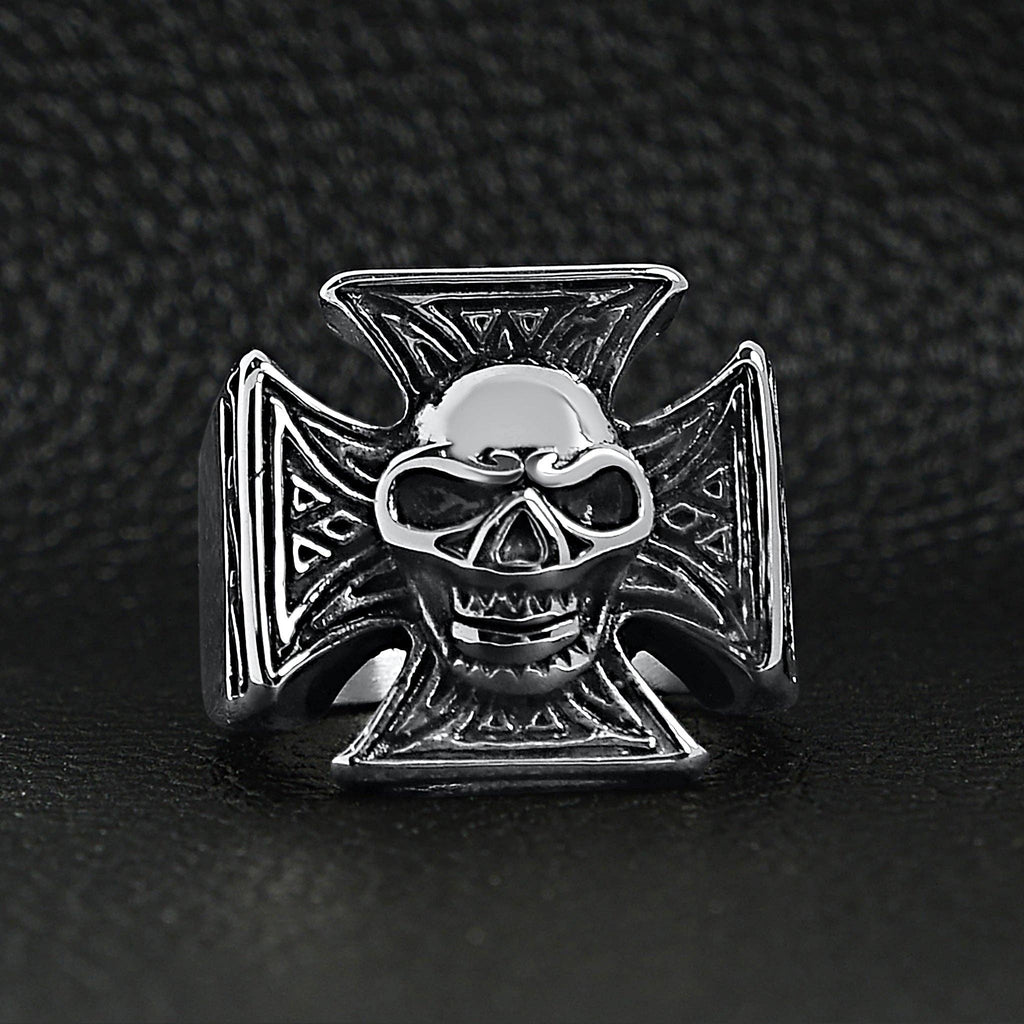 Anillo de acero inoxidable con forma de cruz maltesa con calavera pulida: 10