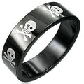Anillo de acero inoxidable negro con calaveras blancas: 10 / 8mm