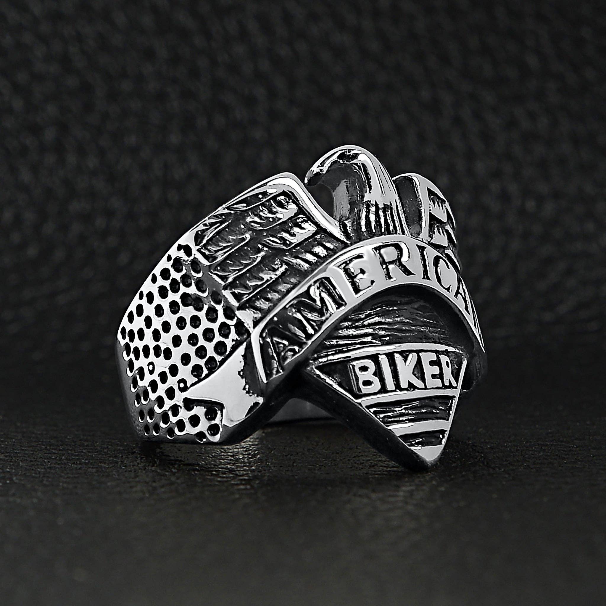 Anillo de acero inoxidable « AMERICAN BIKER » con águila: 10